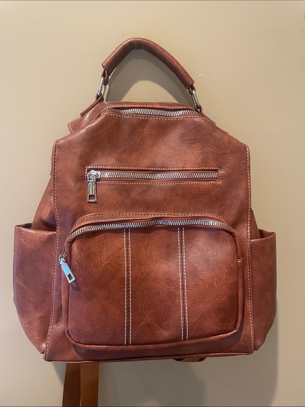 Brown Faux Leather Backpack Handbag never used